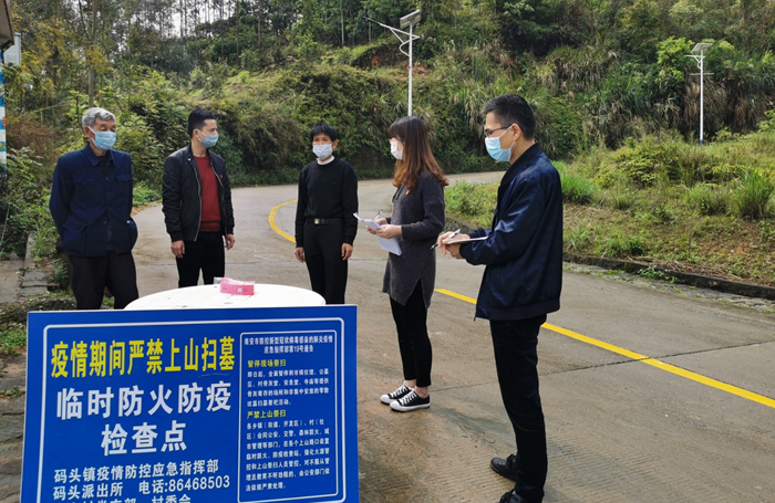 图为码头镇纪检监察干部到高山村督查清明期间疫情防控、干部值守情况.jpg